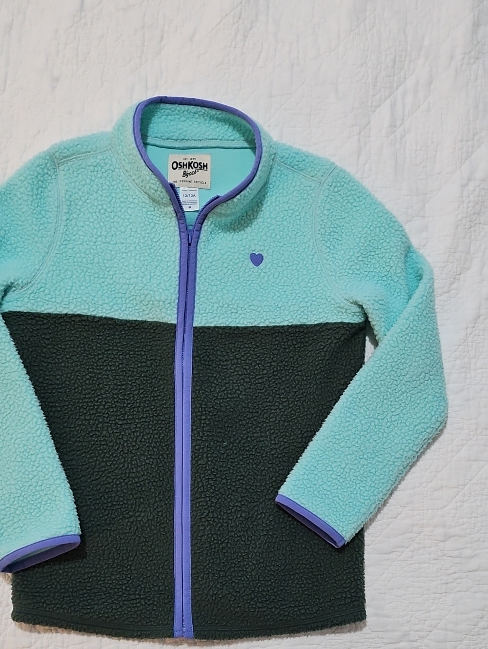 OshKosh B'gosh Aqua & Hunter Green Fleece Zip Jacket with Purple Trim